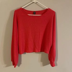 SHEIN Pink cropped ribbed long sleeve top